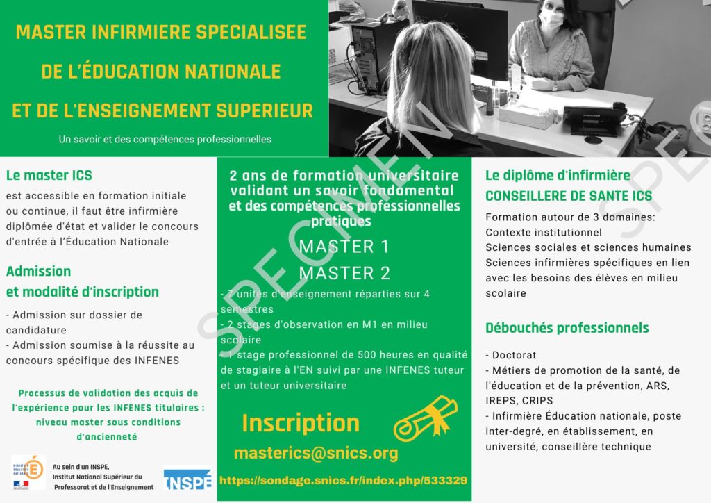 Master infirmière conseillère de santé (ICS) du SNICS FSU