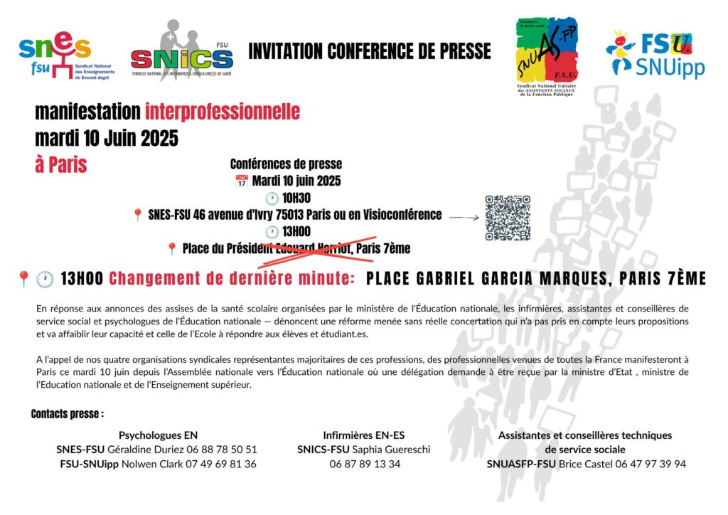 Conférence de presse des organisations syndicales de la FSU