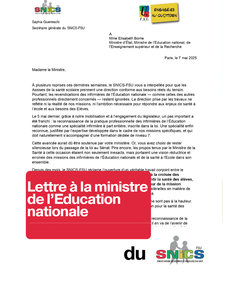 Lettre à la ministre - Demande de soutien à la spécialité