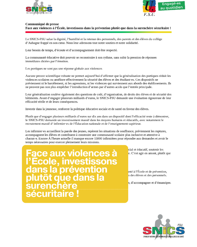 Face aux violences à l’École, investissons dans la prévention plutôt que dans la surenchère sécuritaire !
